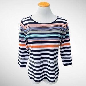 Alfani Multi-Striped 3/4-Sleeve Pullover Scoopneck Sweater *Runs Small*